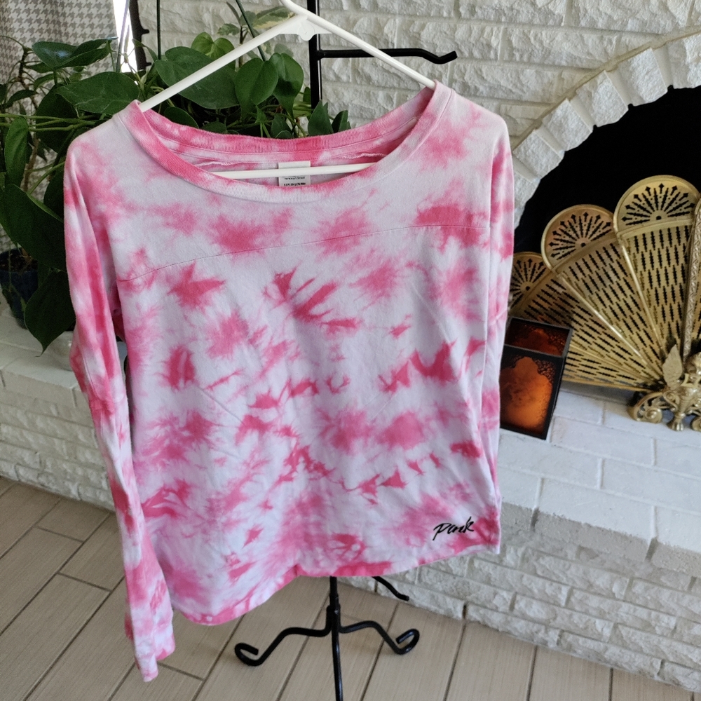 Pink brand tie-dye long sleeved shirt